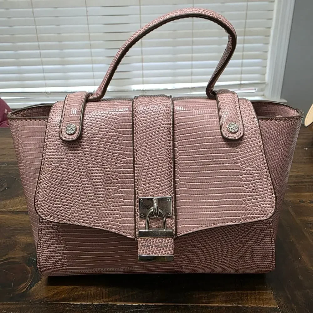 Anne Klein Mauve Lizard-Embossed Top Handle Satchel Handbag vintage